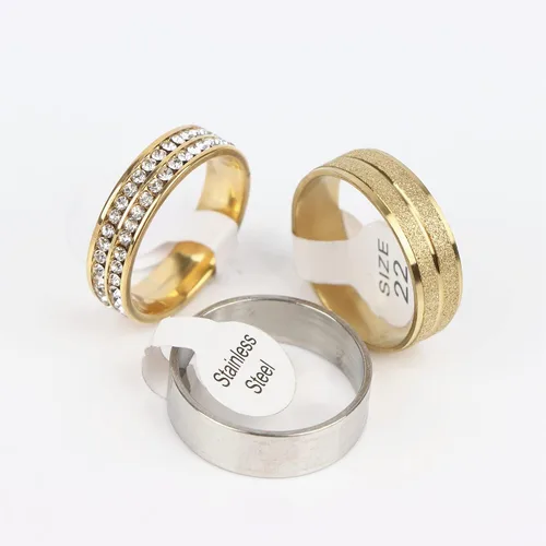 Miniatura 7 de 50PcsLot Fashion Stainless Steel Heart Rhinestone Band Rings For Women Men Mix Style Party Jewelry Wholesale
