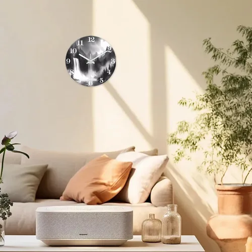 Miniatura 3 de XNM Relojes de Pared de Paisaje Natural para Baño, Funciona con Pilas, 30.5 cm, Negro y Blanco, Redondo, Silencioso, sin Tictac, de Vidrio, Pequeño