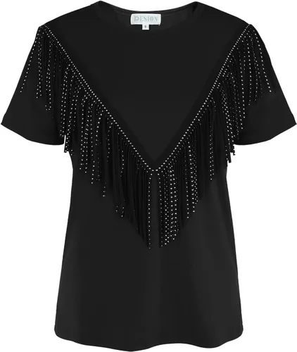 Miniatura 5 de PESION Camisas de manga corta con flecos para mujer, blusa con ribete de borlas
