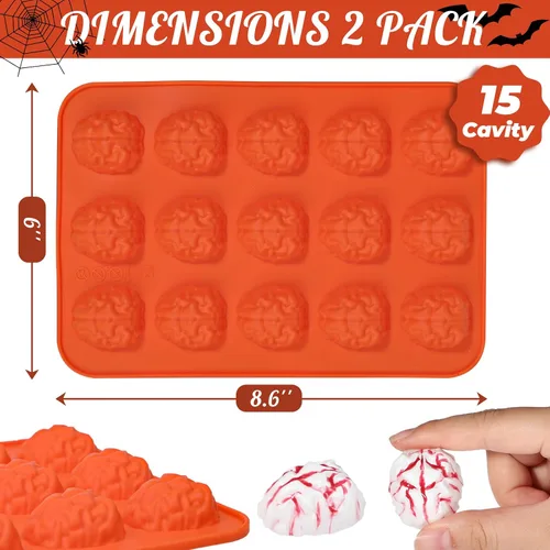 Miniatura 5 de Webake Brain - Molde de chocolate para Halloween, tamaño bocado, 15 cavidades para Halloween, chocolate, dulces, gelatina, cupcake, golosinas