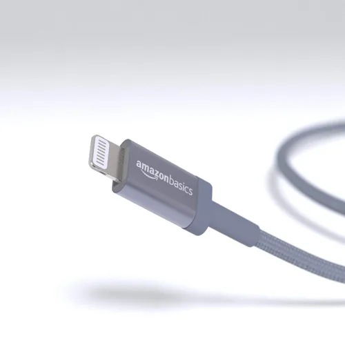 Miniatura 2 de Amazon Basics Cable de carga trenzado de nailon USB-C a Lightning de carga rápida con certificación MFi para iPhone y iPad de Apple, 3 pies, gris