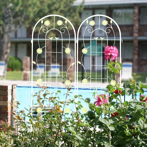 Miniatura 3 de Paquete de 2 enrejados de jardín de metal de 71 x 19.7 pulgadas, romántica francesa, a prueba de óxido, soporte de flores vegetales, enrejado