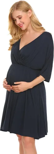Miniatura 4 de Ekouaer Vestido de maternidad 3 en 1 para maternidad, trabajo de parto y lactancia, camisón de enfermería, ropa de dormir para lactancia, tallas S a