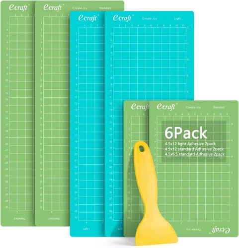 Ecraft Alfombrilla de corte para Cricut Joy, paquete de 6 alfombrillas de corte de 4.5 x 6.5 pulgadas y 4.5 x 12 pulgadas (estándar y ligero),