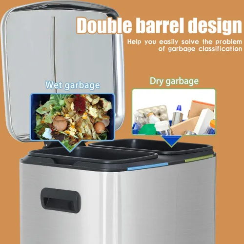 Miniatura 6 de BestOffice Basurero de cocina con tapa para oficina, dormitorio, baño, papelera, a prueba de huellas dactilares, acero inoxidable cepillado, 10