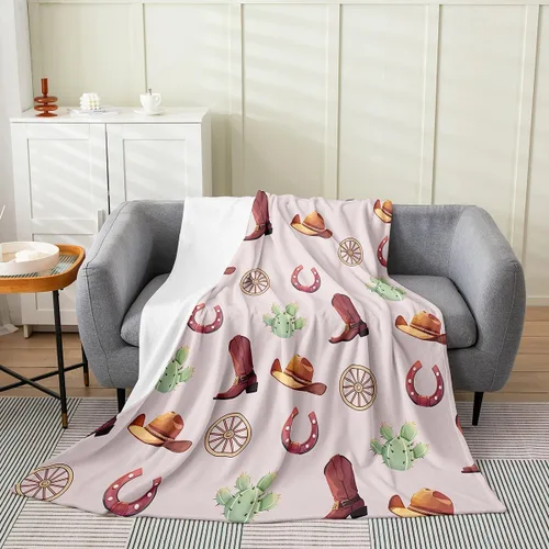 Miniatura 28 de Erosebridal Western Cowgirl Blanket 40x50 Western Cowboy Fleece Flannel Blanket for Bed Sofa Crib Horseshoe Boots Southwestern Fuzzy Plush Throw