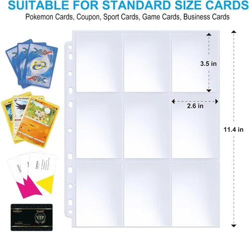 Miniatura 4 de ABLY 540 bolsillos de doble cara para tarjetas intercambiables, 9 bolsillos, protectores de tarjetas de juego de plástico transparente