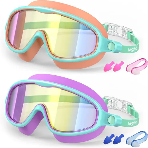VegoVia - Paquete de 2 gafas de natación para niños, gafas de natación antivaho con protección UV, de visión amplia, para niños de 3 a 15 años,