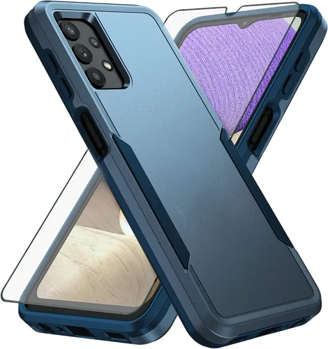 Asuwish Funda para Samsung Galaxy A32 4G de 6.4 pulgadas con protector de pantalla de vidrio templado y delgada carcasa protectora de cuerpo Azul