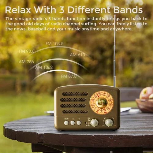Miniatura 2 de Radio PRUNUS J-160 Retro Vintage AM FM con Bluetooth, Regalos para Papá y Mamá, Reproducción USB/Tarjeta TF, Pequeñas Radios Transistores Operadas