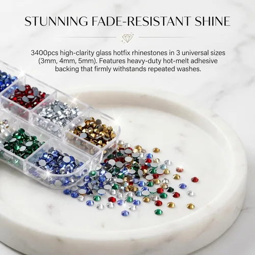 Miniatura 5 de Worthofbest Hot Fix - Kit de herramientas aplicadoras de diamantes de imitación, 3400 piezas de diamantes de imitación de vidrio de 3/4/0.197 in
