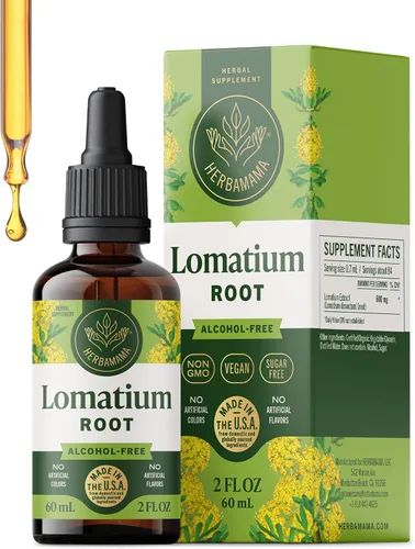 HERBAMAMA Tintura de raíz de lomatium - Extracto vegano de Lomatium Dissectum para desintoxicación y limpieza pulmonar - Suplemento de apoyo
