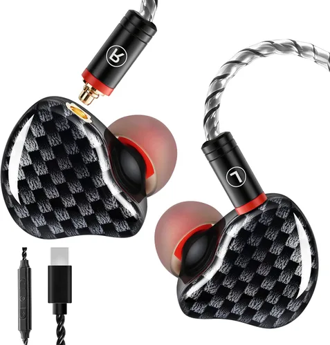 Miniatura 10 de Auriculares de Monitor In-Ear, Auriculares Estéreo HiFi IEM, Auriculares Dinámicos de Doble Driver Cableados con Cable Desmontable, Auriculares