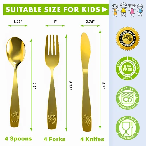 Miniatura 2 de 12 Piezas de Juego de Cubiertos para Niños de Acero Inoxidable - Cubiertos Seguros para Niños y Bebés - Juego de Utensilios para Niños - Juego