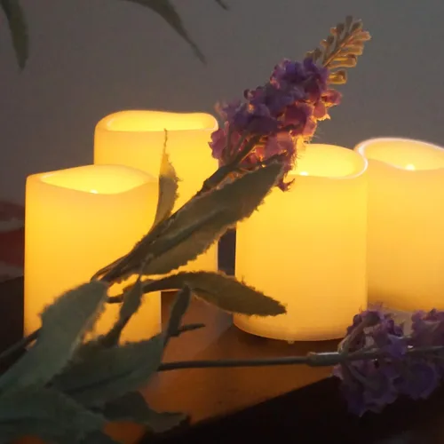 Miniatura 5 de CANDLE CHOICE Velas votivas sin llama que funcionan con pilas, luces LED eléctricas parpadeantes de plástico blanco falsas, velas de té altas a