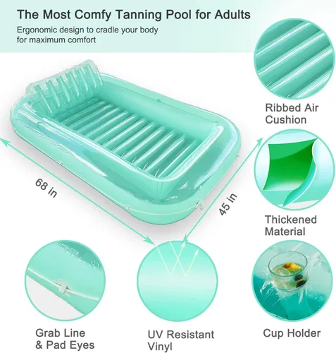 Miniatura 5 de Float Joy Tanning Pool Floats Adult Inflatable Tanning Bed for Backyard Lake Floats Tanning Pool Lounger Sunbathing Pool Flotador de piscina