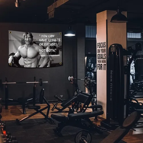 Miniatura 4 de Arnold Schwarzenegger Puedes tener resultados o excusas. No ambos. Bandera de 3 x 5 pies Cartel Inspirador Bandera duradera para pared de cueva