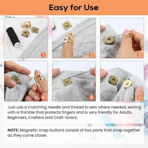 Miniatura 4 de 30 juegos de broches magnéticos con accesorios de costura (dedal de hilo de aguja) – Monederos magnéticos cierres de botones para coser