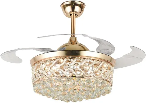 Miniatura 3 de Fandian Ventilador de techo moderno de cristal de 42 pulgadas con control remoto de luces, cuchillas retráctiles, iluminación de 3 cambios