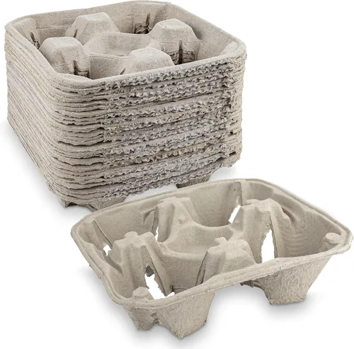 Miniatura 9 de MT Products Charola/soporte para bebidas, biodegradable, de pulpa de fibra de papel, para 4 vasos de bebidas frías o calientes. Paquete de 25