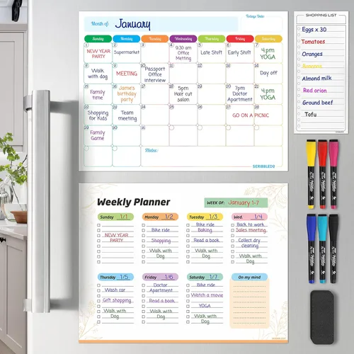 Miniatura 3 de Agenda mensual (paquete de 3) pizarra blanca magnética para refrigerador, calendario semanal de borrado en seco, calendario magnético