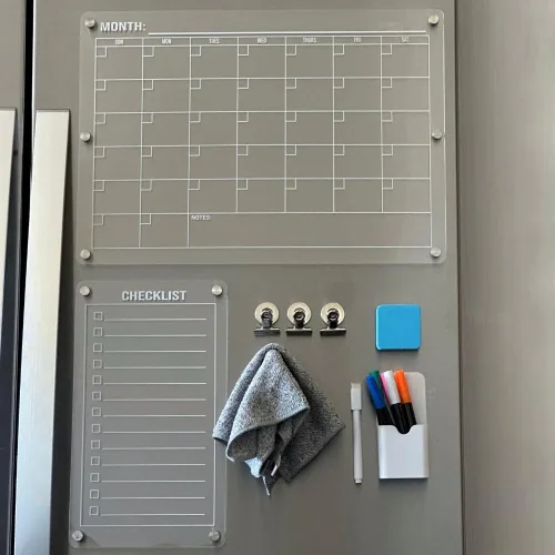 Calendario magnético acrílico para refrigerador, set - Planificador magnético de borrado en seco con lista de verificación, pizarra de planificación