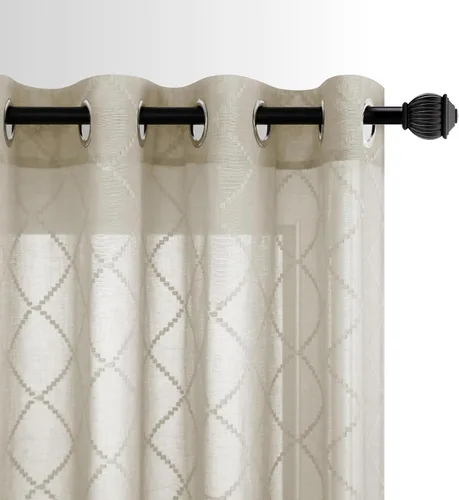 Miniatura 11 de KOUFALL Cortinas negras de 63 pulgadas de largo para dormitorio, juego de 2 paneles transparentes con ojales para ventana, cortinas geométricas