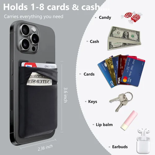 Miniatura 7 de Hoblaze Funda elástica para tarjetas de crédito, con bolsillo para tarjetas de crédito, funda adhesiva 3M, compatible con teléfonos inteligentes