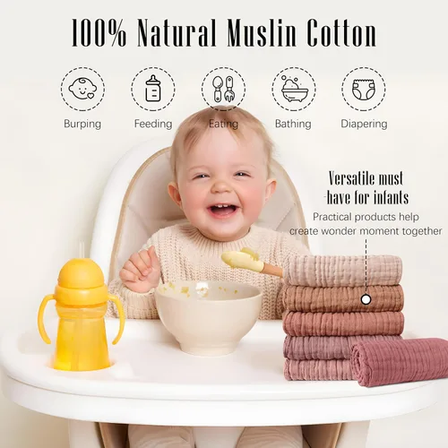 Miniatura 6 de SWEET DOLPHIN - Paquete de 12 paños de muselina para eructos, grandes, 100% algodón, ropa para eructar para bebés, absorbente y suave, para niños