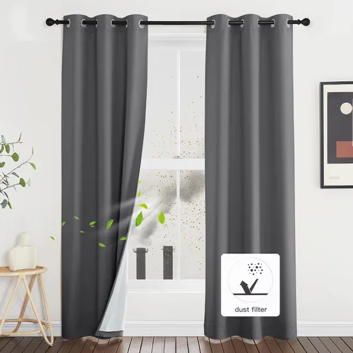 Miniatura 26 de NICETOWN Cortinas de Lino Sintético Angora con Barrera de Sonido que Aísla el Polvo, 100% Opacas, de 84 Pulgadas de Largo, 1 Panel, Cortinas