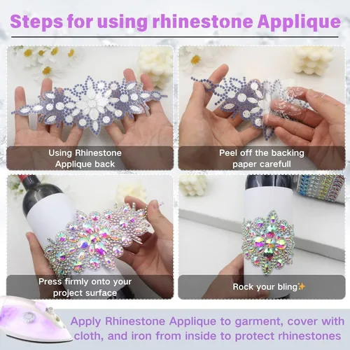 Miniatura 5 de PEARLY JUN 1 pieza de apliques de diamantes de imitación negros autoadhesivos, parches de cristal con adhesión térmica para ropa, adornos