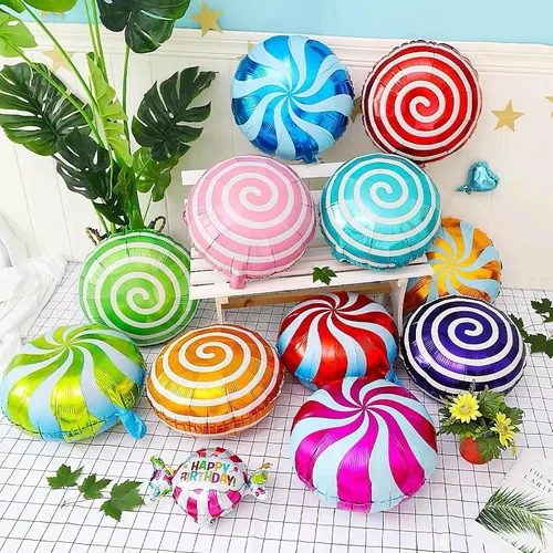 Miniatura 7 de 24 globos de aluminio de Mylar dulces dulces de 18 pulgadas, globos redondos de piruleta para cumpleaños, bebé, boda, Navidad, fiestas, suministros