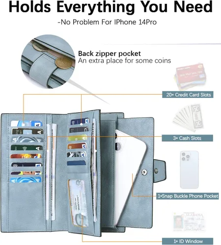 Miniatura 3 de BOSTANTEN Carteras de cuero para mujer, bloqueo RFID, gran capacidad, triple tarjetero, embrague para teléfono