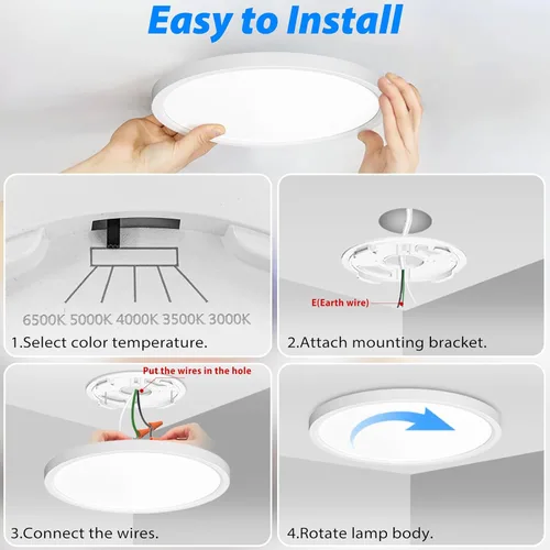 Miniatura 7 de Peasur - Lámpara de techo led de 18 cm, montaje empotrado ajustable, 3000 K/3500 K/4000 K/5000 K/6500 K, 1500 LM, 15 W, lámpara redonda blanca Blanco