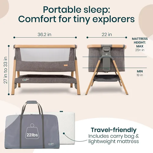 Miniatura 6 de Tutti Bambini CoZee® Moisés y Cuna de Cabecera 2 en 1 para Bebé - Moisés de Cabecera de Plegado Rápido, Cuna para Bebé con 6 Alturas de Colchón