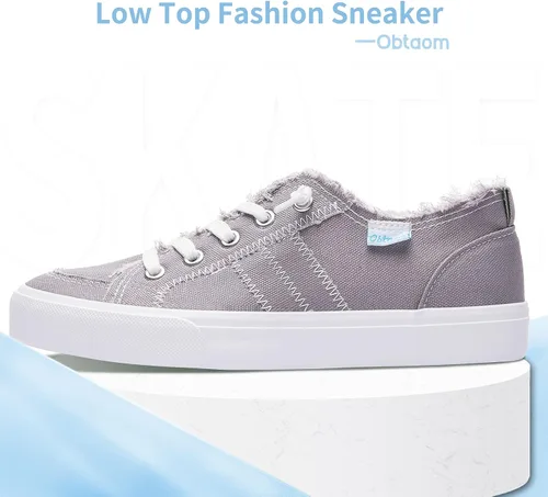 Miniatura 2 de Obtaom Play - Tenis de lona para mujer, color blanco deslavado y estampado de leopardo, sin cordones, a la moda