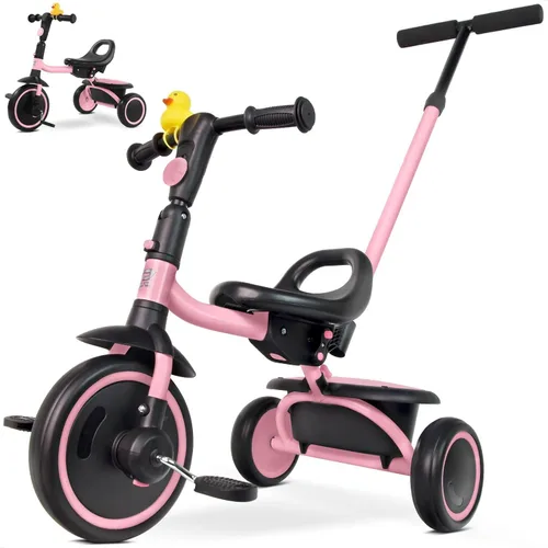 Miniatura 8 de RIDYEE Triciclo para niños pequeños de 18 meses a 5 años con mango de empuje extraíble, triciclos para niños de 3 a 5 años, ideal para familias