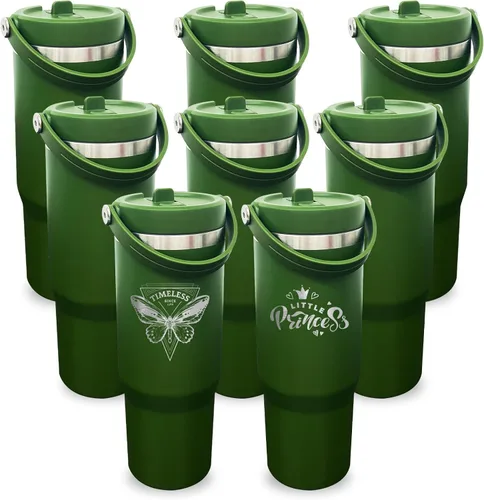 Miniatura 66 de Vaso de 30 onzas con asa superior, vaso aislado al vacío de doble pared con popote abatible, taza de café de viaje de 30 onzas con recubrimiento