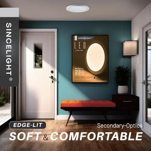 Miniatura 7 de SINCELIGHT Luces LED de techo ultrafinas de 12 pulgadas de 23 W, perfil compacto, empotradas o montaje en superficie, iluminación de borde, 2550 lm