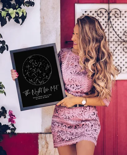 Miniatura 4 de Mapa de Estrellas Personalizado con Fechas y Lugar Específicos - Impresión de Mapa de Constelación Personalizado, Sin Marco - Arte de Pared