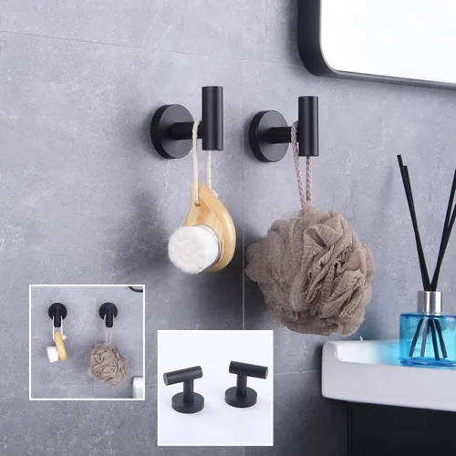 Miniatura 8 de GERZWY Gancho para abrigo de baño negro mate SUS 304 de acero inoxidable, gancho único para toalla/bata, para baño y cocina, estilo hotel