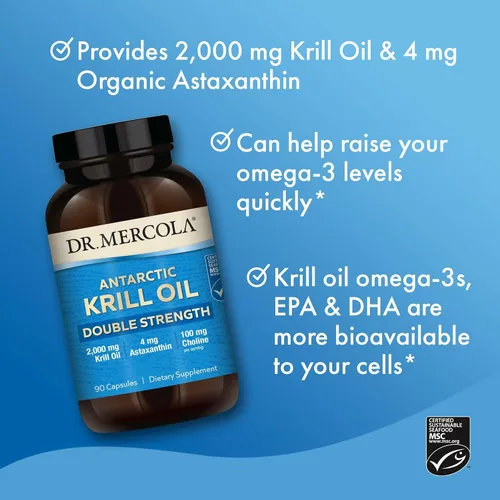 Miniatura 4 de Dr. Mercola Aceite de krill antártico de doble fuerza, 2,000 mg, suplemento Omega-3 con EPA y DHA, apoya la salud del cerebro, el corazón