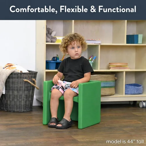 Miniatura 7 de Children's Factory Silla cúbica 3 en 1 para niños, muebles de aula de asientos flexibles, paquete de 1, color verde