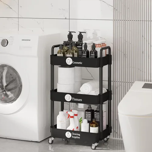 Miniatura 8 de Carritos de Almacenamiento de 3 Niveles Laiensia, Carrito Rodante Utilitario Multifunción Organizador de Almacenamiento de Cocina, Carrito