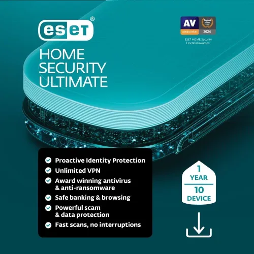 ESET Home Security Ultimate | Antivirus | Unlimited VPN | Identity Protection | 2025 Edition | 10 Devices | 1 Year| Password Manager | Privacy