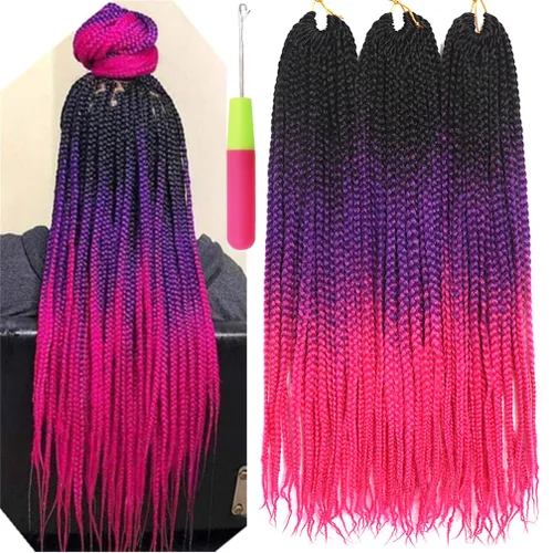 Miniatura 8 de Extensiones de cabello trenzado tipo box de 24 pulgadas, hechas a mano, para mujeres y niñas, extensiones de cabello trenzado, 24#, 3 paquetes, 22