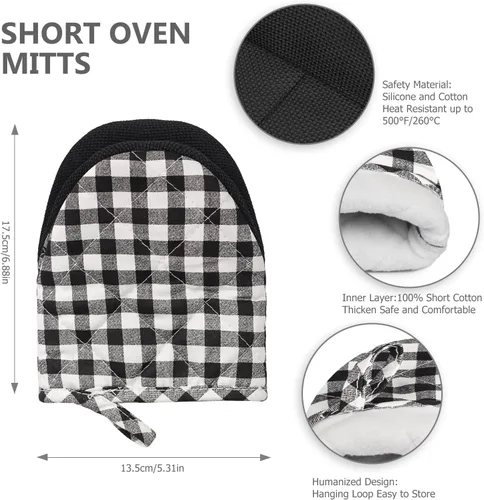 Miniatura 2 de Guantes cortos para horno, resistentes al calor, 500 °F, guantes de cocina con agarre de silicona, antideslizantes para hornear, parrilla, barbacoa