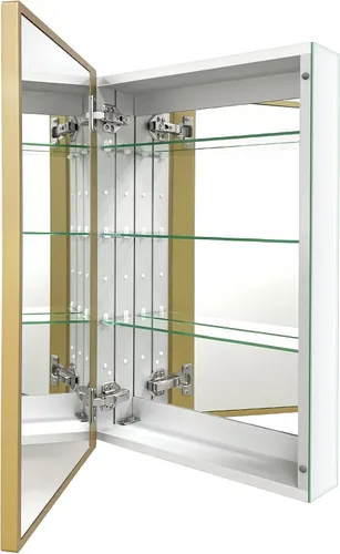 Miniatura 15 de Botiquín de baño de 16 x 20 pulgadas con espejo con marco dorado, gabinete de almacenamiento empotrado o de montaje en superficie, diseño rústico