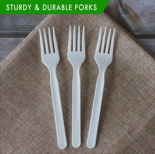 Miniatura 2 de Tenedores, cucharas y cuchillos biodegradables y compostables, cubertería CPLA pesada., Blanco, 100