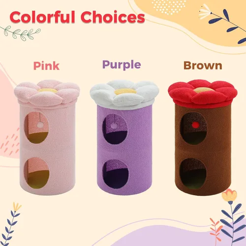 Miniatura 6 de PETEPELA Camas para gatos de 2 niveles para gatos de interior, casa de árbol para gatos con cama de flores extraíble, lindo escondite de gatos